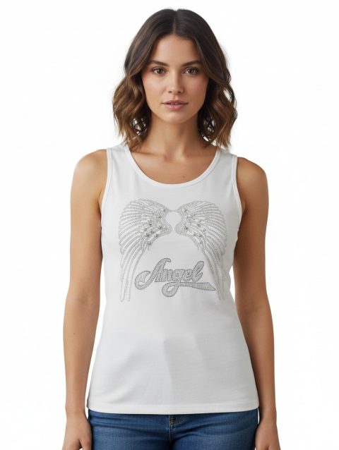 Angel Wing Beaded Tank – White
